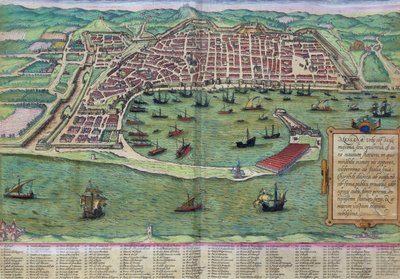 Mapa Messiny z knihy "Civitates Orbis Terrarum" od Georga Brauna (1541-1622) a Franse Hogenberga (1535-90), asi 1572 od Joris Hoefnagel
