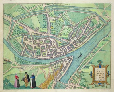 Mapa Namuru, z „Cities of the World“ od Georga Brauna (1541-1622) a Franse Hogenberga (1535-90) kolem 1572-1617 od Joris Hoefnagel