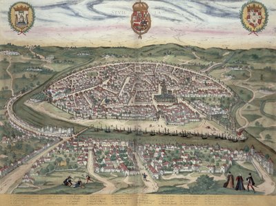 Mapa Sevilly z „Civitates Orbis Terrarum“ od Georga Brauna (1541-1622) a Franse Hogenberga (1535-90) kolem 1572-1617 od Joris Hoefnagel