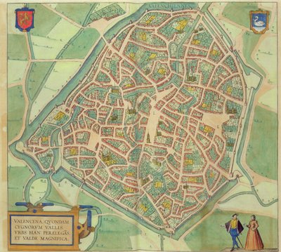 Mapa Valencie, z „Civitates Orbis Terrarum“ od Georga Brauna (1541-1622) a Franse Hogenberga (1535-90) kolem 1572-1617 od Joris Hoefnagel
