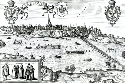 Mapa Varšavy, z „Civitates Orbis Terrarum“ od Georga Brauna (1541-1622) a Franse Hogenberga (1535-90) kolem 1572-1617 od Joris Hoefnagel