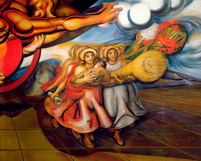 Mexické ženy se svými dětmi a produkty své práce pochodují, aby požadovaly svá práva, z cyklu „Mexičan volá po sociálním zabezpečení“ (freska) od José Clemente Orozco
