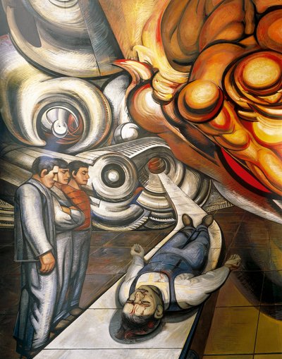 Dělnický svět, oběť kapitalismu, Hospital de la Raza, detail stropu hlediště s freskami od Jose