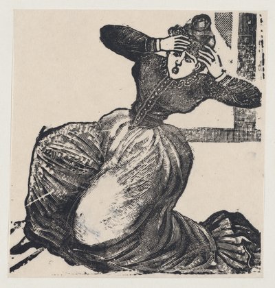 Žena lapající po dechu na zemi s rukama zvednutým k hlavě, z široké strany s názvem..., 1893. od José Guadalupe Posada