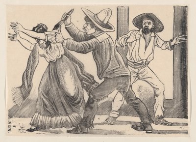 Muž chytil ženu za rukáv a bodl ji z široké strany s názvem „Murd..., 1891. od José Guadalupe Posada