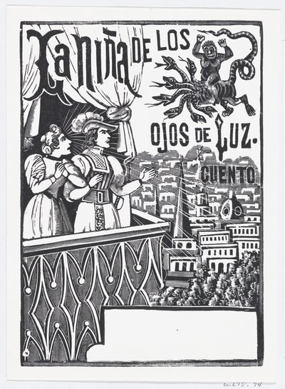 Žena a muž stojící na balkóně hledící na létající monstrum na obloze..., ca. 1880-1910. od José Guadalupe Posada