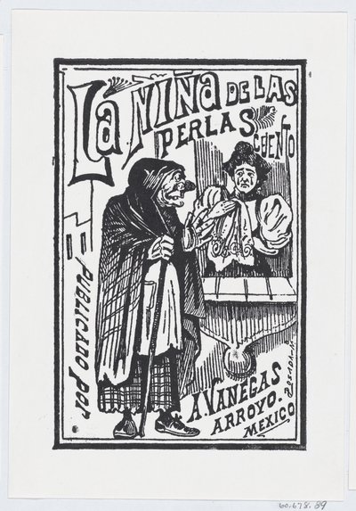 Žena plačící s kapesníkem v ruce mluví se starou ježibabou, ilustrace..., ca. 1880-1910. od José Guadalupe Posada