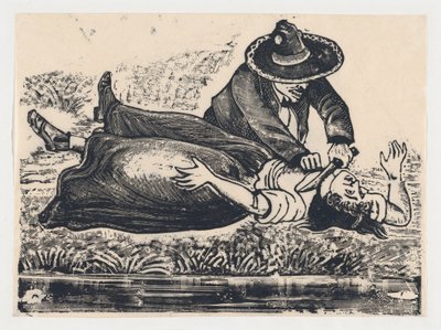 Francisco Guerrero, výrobce vest a podřezal hrdlo, zavraždil ženu, ca. 19..., cca. 1905-1910. od José Guadalupe Posada