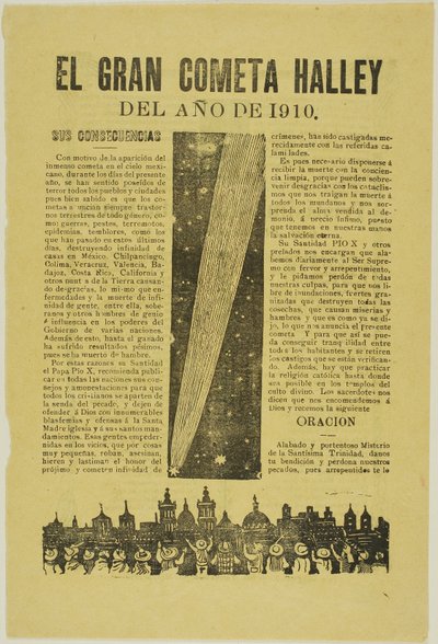 Velká Halleyova kometa, 1899, vydaná v roce 1910 od José Guadalupe Posada