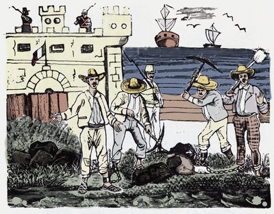 Mexická revoluce (1910-1920): Skupiny vězňů při nucené práci - Xylografie od Jose Guadalupe Posada (1852-1913) od José Guadalupe Posada