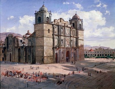 Pohled na Cathedrale of Oaxaca, Mexiko (malba od José María Velasco