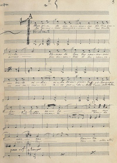 Původní rukopis romance pro tenor zarzuely, „Alma de Dios“, od Jose Serrana (1873-1941) od José Serrano
