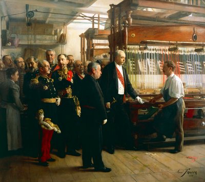Prezident Francouzské republiky Felix Faure na návštěvě dílny výrobce stuh v Saint Etienne, 30. května od Jose Frappa