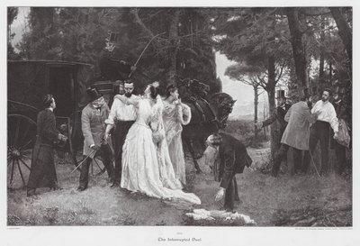 Přerušený souboj (barevná litografie) od Jose Garnelo y Alda