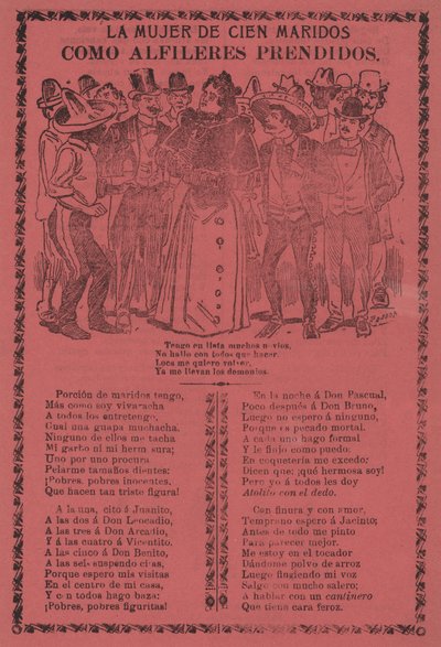 Die Frau mit hundert Ehemännern - Wie festgesteckte Nadeln od José Guadalupe Posada