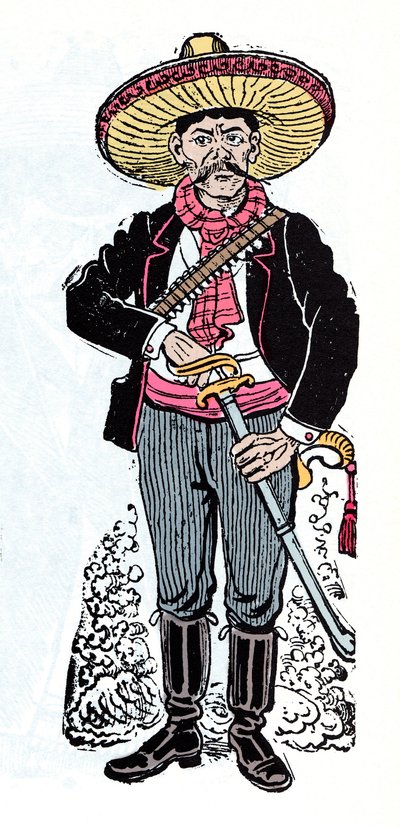 Mexická revoluce (1910-1920) - Salazar Amador Revoluční stoupenec Emiliana Zapaty - Xylografie od Jose Guadalupe Posady (1852-1913) od José Guadalupe Posada