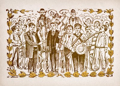 Mexiko, mexická revoluce: "" El Triunfo de Madero "" (Francisco Indalecio Madero Gonzalez (1873-1913) zvolen prezidentem s podporou revolucionářů Villa a Zapata. Portrét na koni uprostřed davu jeho stoupenců. Autor rytina od José Guadalupe Posada
