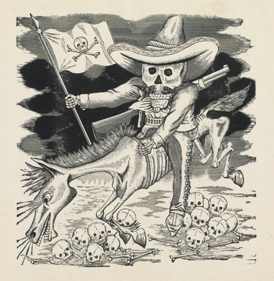 Velká lebka Emiliana Zapaty, kolem 1911-16, tištěno 1930 (fotoreliéf s rytinou) od José Guadalupe Posada