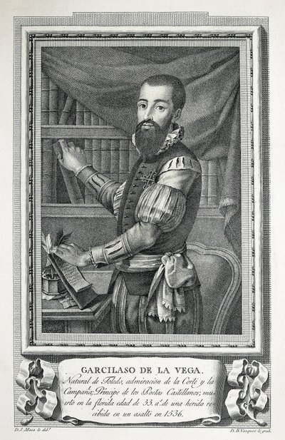 MAEA, José (1760-1826). Portrét Garcilasa de la Vegy. 1791. Kresba Joseho Maea vyrytá do buretu Bartolomeem Vazquezem. Lept. od Jose Maea