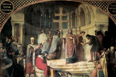 Třetí koncil v Toledu v roce 589, kterému předsedal Isidor ze Sevilly (malba) od Jose Marti y Monso