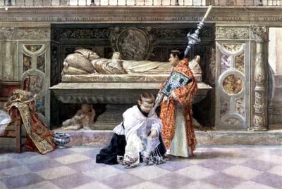 Oltářníci v interiéru kostela (tužka a akvarel na papíře) od Jose Villegas Cordero