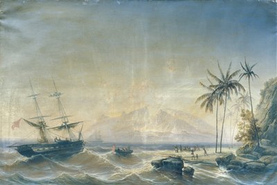Válečná loď u ostrovů Jižního moře od Josef Carl Berthold Püttner