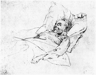 Ludwig van Beethoven (1770-1827) na smrtelné posteli, 28. března 1827 (čb fotografie) od Josef Eduard Teltscher