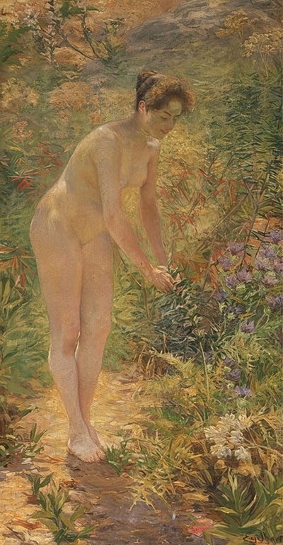 Stojící ženský akt v zahradě. Kolem roku 1900 od Josef Engelhart