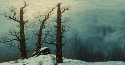 JJM znovu vytváří Friedrich-C-D: Hromada kamenů ve sněhu (panoráma) od Josef Johann Michel