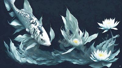 malba inkoustem: Koi-Karpfish_white marble_03 od Josef Johann Michel