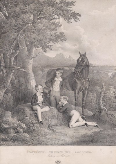 Josef Kriehuber Arcivévodové František Josef - Ferdinand Max - Carl Ludwig 1844 od Josef Kriehuber