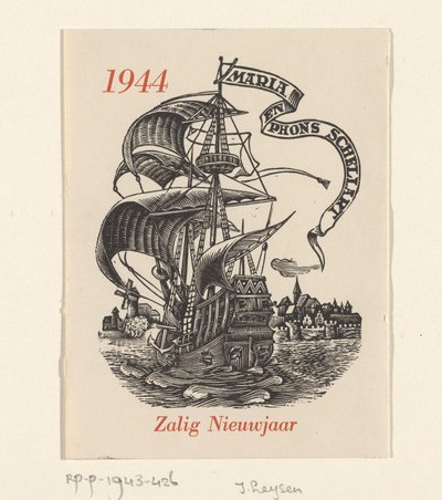 Novoroční přání do roku 1944 od Márie a Phonse Schellartových od Josef Leysen (Jef)