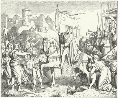 Císař Svaté říše římské Fridrich II vjíždí do Jeruzaléma, šestá křížová výprava od Josef Mathias (after) Trenkwald