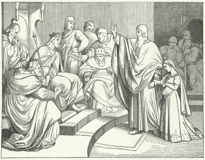 Beatrice z Hohenstaufen žádá německého krále Ottu IV., aby pomstil vraždu jejího otce Filipa Švábského od Josef Mathias Trenkwald