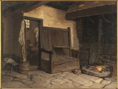 Interiér chaty (olej na papíře na masonitu) od Josef Wilhelm Wallander