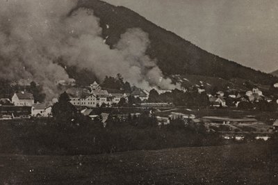 Album "Moje světová válka - vzpomínky na jihozápadní frontu v Korutanech, Itálie, Trentino-Alto Adige) 31.3.1915-12.11. 1918 - Josef Zohles Vídeň ": bombardování v Tarvisiu (čb p od Josef Zohles