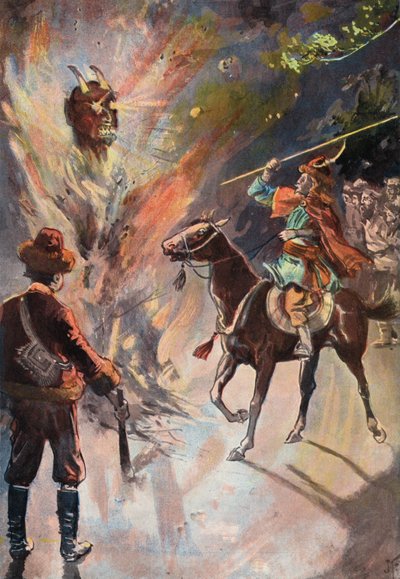 Robinson Crusoe: Zničení tatarského idolu (barva lito) od Joseph (after) Finnemore