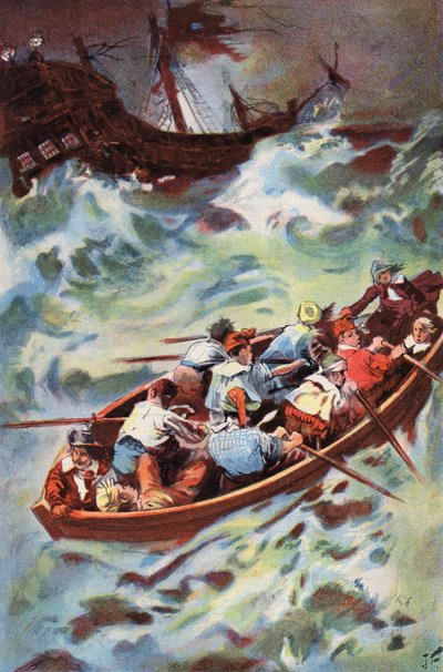 Robinson Crusoe: Opouštíme vrak (barva litho) od Joseph (after) Finnemore