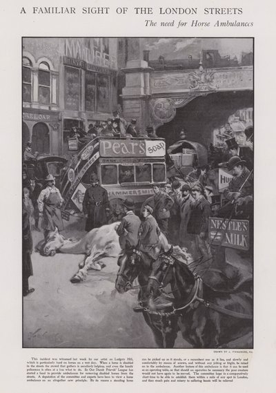 Potřeba koňských sanitek v ulicích Londýna (litho) od Joseph (after) Finnemore