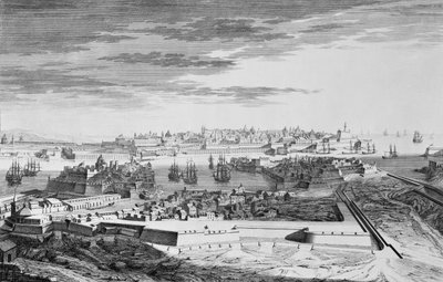 Pohled na město Malta na straně Cotonere, c.1750 (rytina) od Joseph (after) Goupy