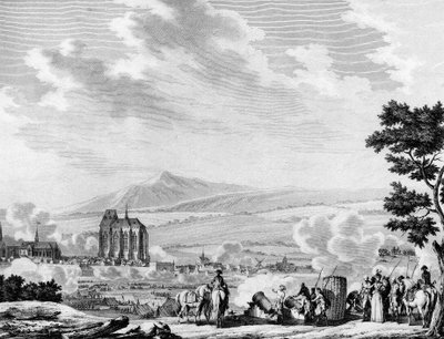 Francouzská revoluce a příchod kontrarevolučních sil rakouské armády: Bombardování města Lille (25. září od Joseph (after) Swebach-Desfontaines