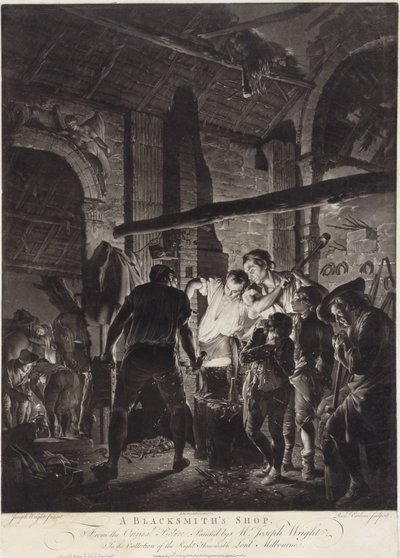 Kovárna, vyryl Richard Earlom (1743-97) od Joseph (after) Wright of Derby