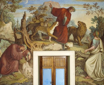 Dante spící, napaden divokými zvířaty a setkání s Virgilem od Joseph Anton Koch