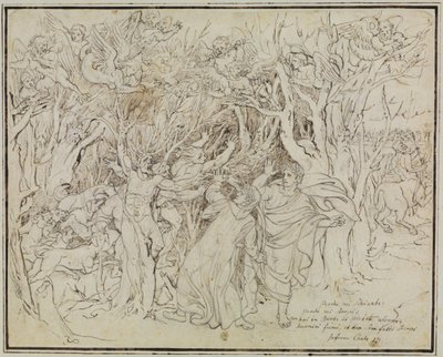 Dante a Vergilius v lese sebevrahů (Dante, Peklo, 13. zpěv) od Joseph Anton Koch