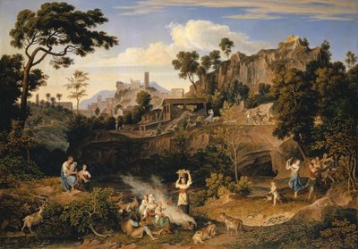 Krajina u Olevana s průvodem tančících rolníků, 1823-24 od Joseph Anton Koch