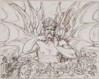 Lucifer v centru pekla. Ilustrace k Božské komedii od Dante Alighieri, cca 1803. od Joseph Anton Koch