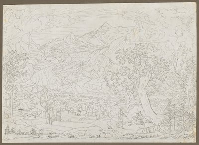Grindelwaldský ledovec s lovcem a selskou dívkou v popředí, ca. 1823. od Joseph Anton Koch