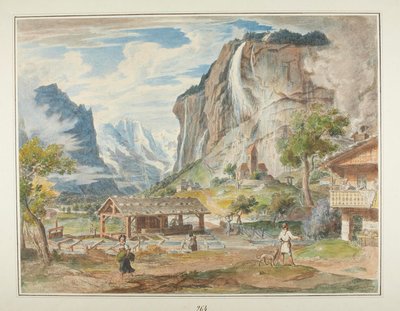 Vodopády Staubbach a hora Jungfrau v údolí Lauterbrunnen ve Švýcarsku od Joseph Anton Koch