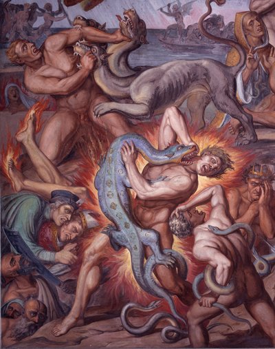 Peklo z Danteovy Božské komedie - Detail - Freska od Joseph Anton Koch
