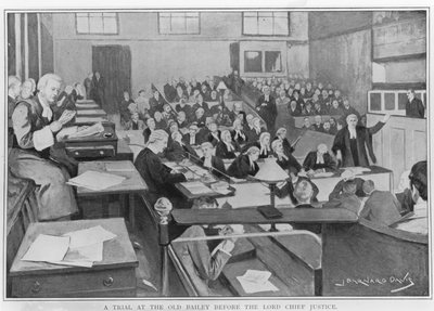 Proces v Old Bailey před Lordem Chief Justice (wc na papíře) od Joseph Barnard Davis